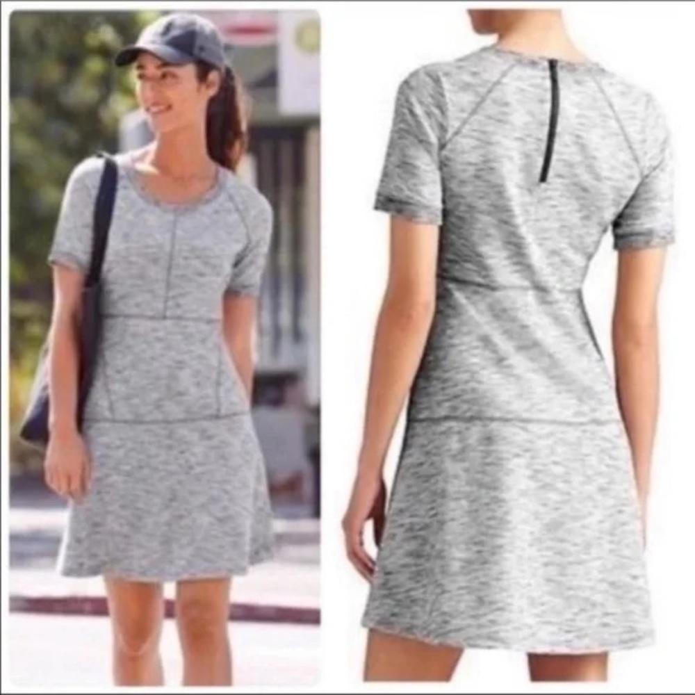 Athleta En Route Spacedye Sweatshirt Dress Gray Athleisure Travel Dress XS